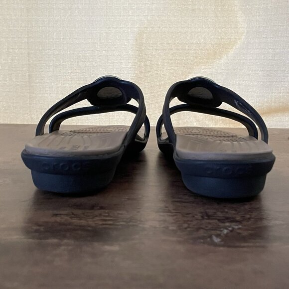 Crocs Womens Sanrah Sandal Sz 10 Brown Gold Hammered Teardrop Wedge Heel Slide - Picture 6 of 10